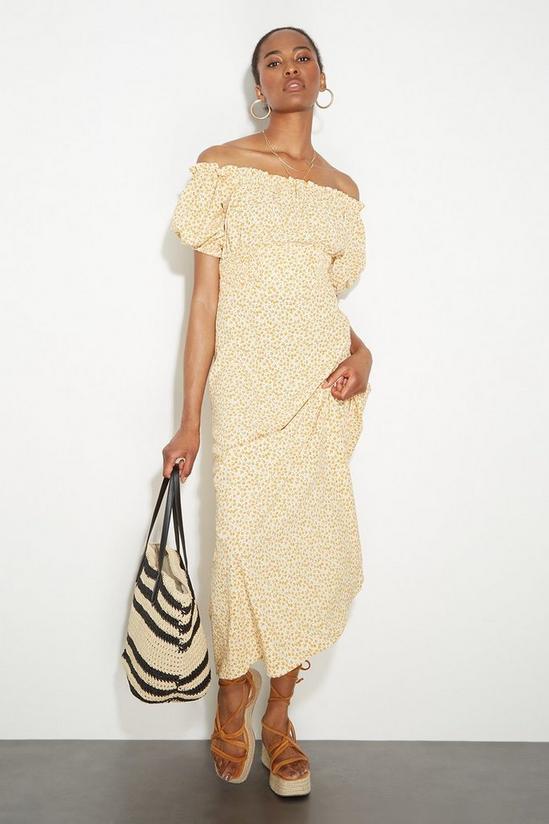 Dorothy Perkins Tall Yellow Floral Ruched Bardot Midi Dress 2