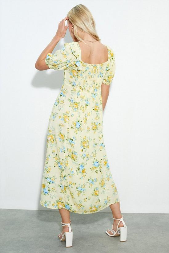 Dorothy Perkins Petite Lemon Floral Frill Neck Midi Dress 3