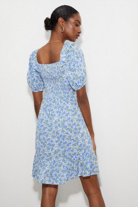 Dorothy Perkins Tall Blue Floral Frill Neck Mini Dress 3