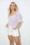 Dorothy Perkins Petite Purple Ditsy Ruched Front Blouse thumbnail 1