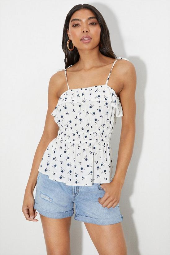 Dorothy Perkins Ivory Floral Crinkle Ruffle Shirred Cami Top 2