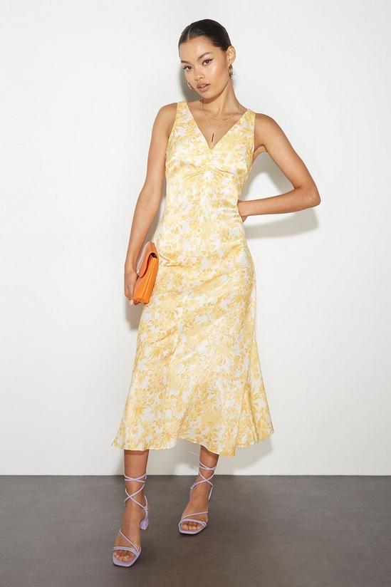 Dorothy Perkins Petite Yellow Print Ruched Front Dress 1