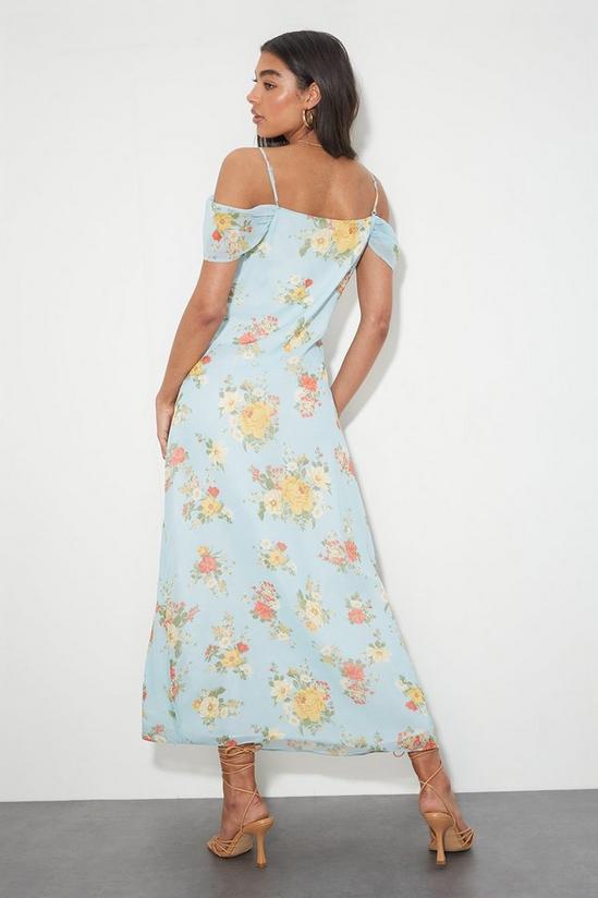 Dorothy Perkins Blue Floral Chiffon Cold Shoulder Maxi Dress 3