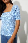 Dorothy Perkins Blue Floral Textured Square Neck Top thumbnail 4