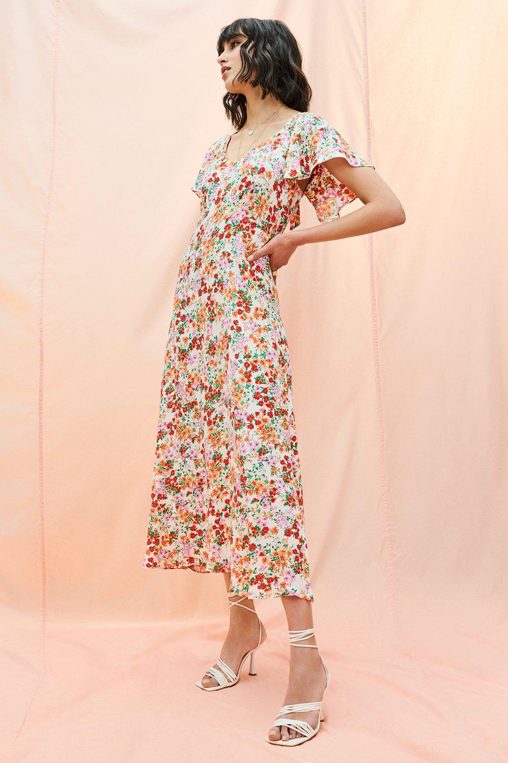 Dresses Floral Flutter Sleeve Midi Dress Dorothy Perkins