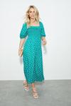 Dorothy Perkins Petite Green Spot Shirred Midi Dress thumbnail 2