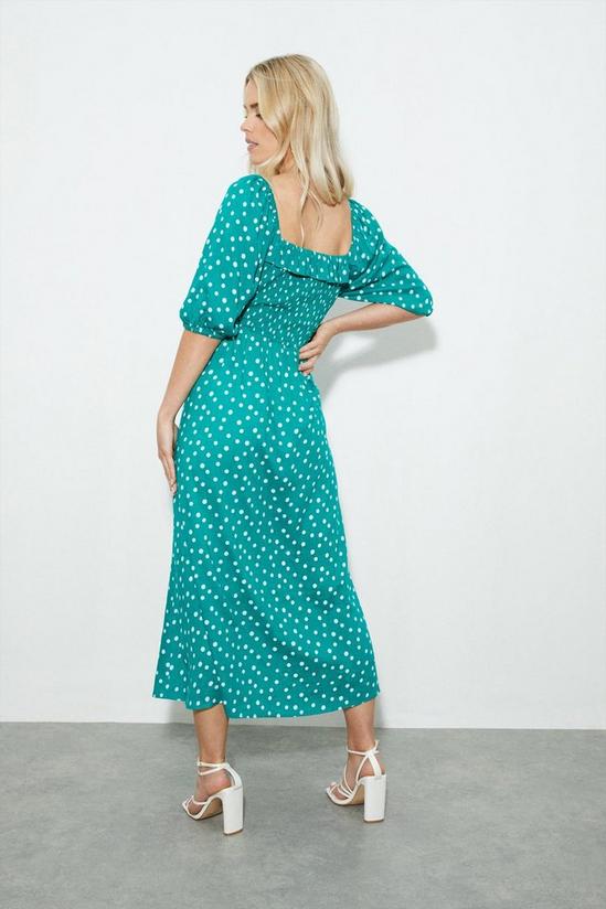 Dorothy Perkins Petite Green Spot Shirred Midi Dress 3