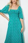 Dorothy Perkins Petite Green Spot Shirred Midi Dress thumbnail 4