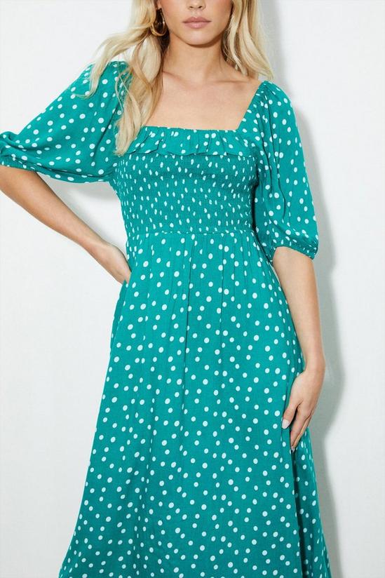 Dorothy Perkins Petite Green Spot Shirred Midi Dress 4