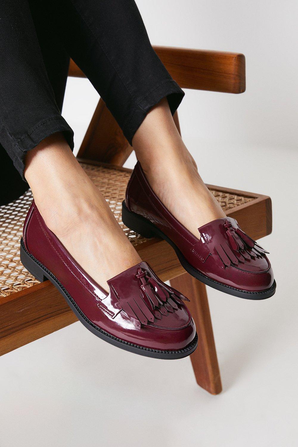 Women’s Wide Fit Leigh Fringe Loafers - burgundy - 6