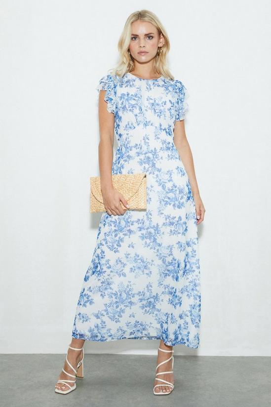 Dorothy Perkins Petite Blue Floral Mesh Midi Dress 2