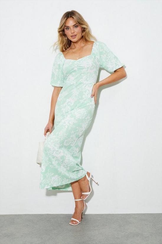 Dorothy Perkins Green Floral Textured Midi Dress 2