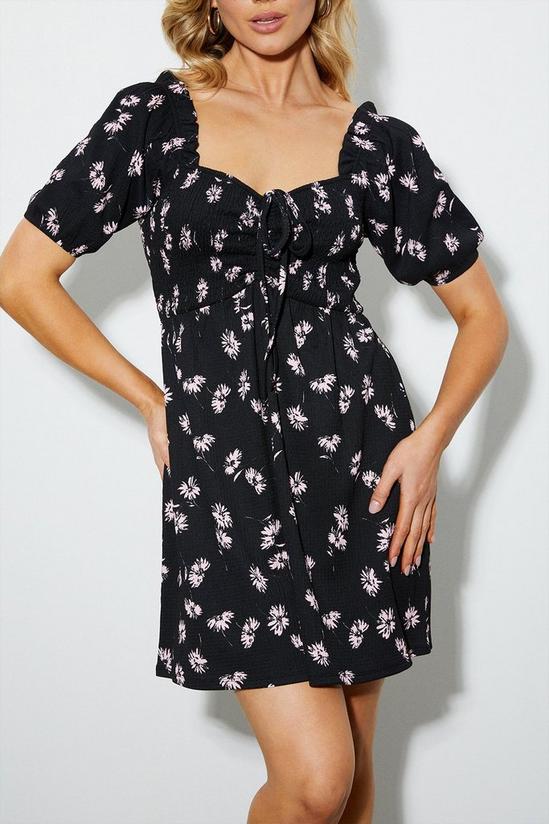 Dorothy Perkins Black Floral Textured Shirred Mini Dress 4