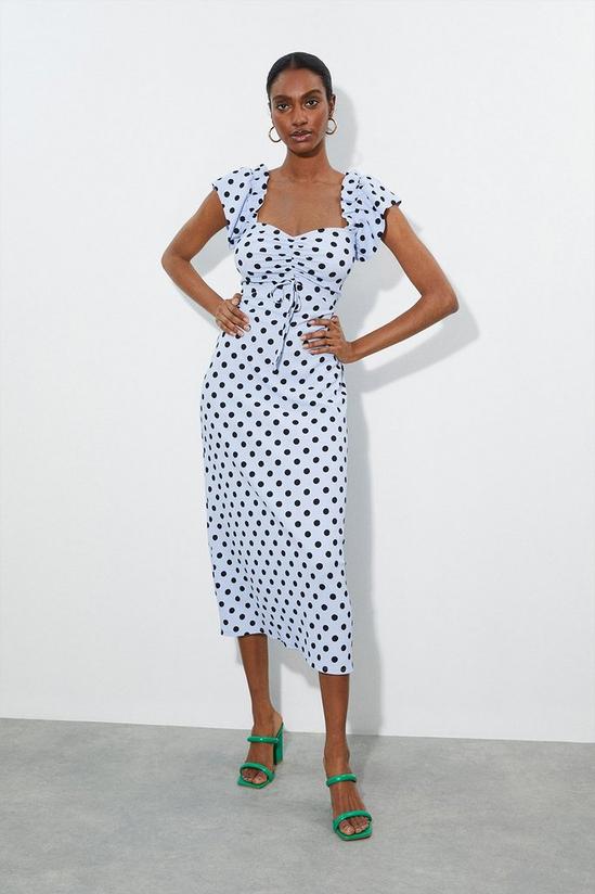 Dorothy Perkins Tall Blue Spot Ruch Front Strappy Midi Dress 1