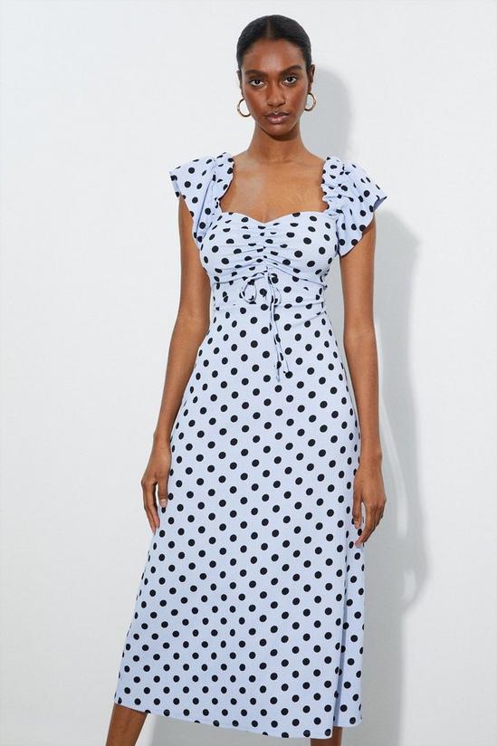 Dorothy Perkins Tall Blue Spot Ruch Front Strappy Midi Dress 2