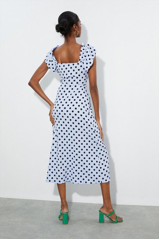Dorothy Perkins Tall Blue Spot Ruch Front Strappy Midi Dress 3