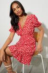 Dorothy Perkins Petite Red Ditsy Puff Sleeve Tiered Mini Dress thumbnail 1