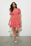 Dorothy Perkins Petite Red Ditsy Puff Sleeve Tiered Mini Dress thumbnail 2