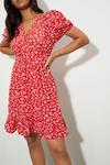 Dorothy Perkins Petite Red Ditsy Puff Sleeve Tiered Mini Dress thumbnail 4