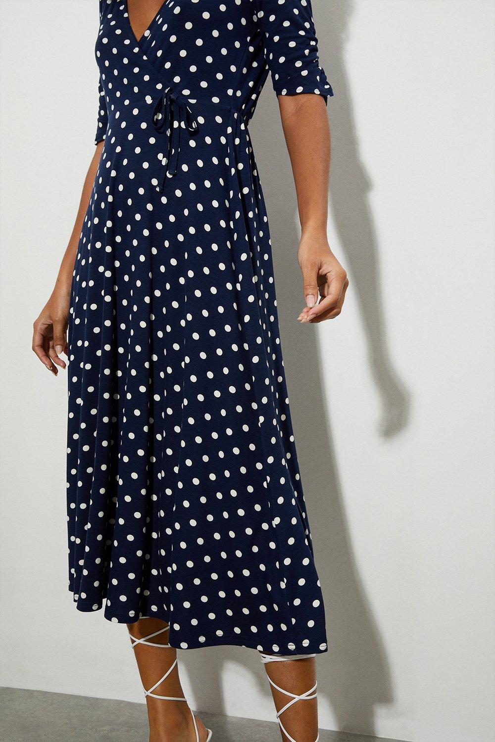 Navy spot shop wrap dress