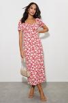 Dorothy Perkins Red Floral Ruched Midi Dress thumbnail 1