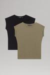 Dorothy Perkins 2 Pack Black & Khaki Roll Sleeve T-Shirts thumbnail 1