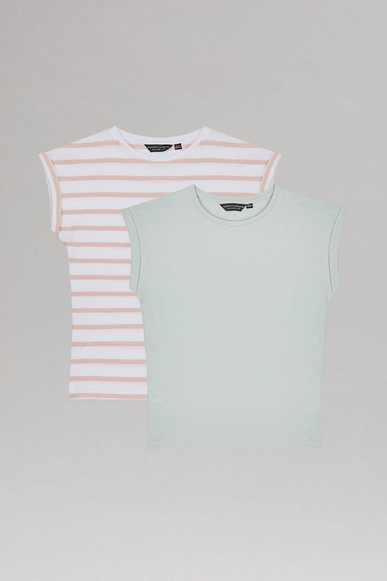 Dorothy Perkins 2 Pack Mint And Blush Stripe Roll Sleeve T-Shirt 1