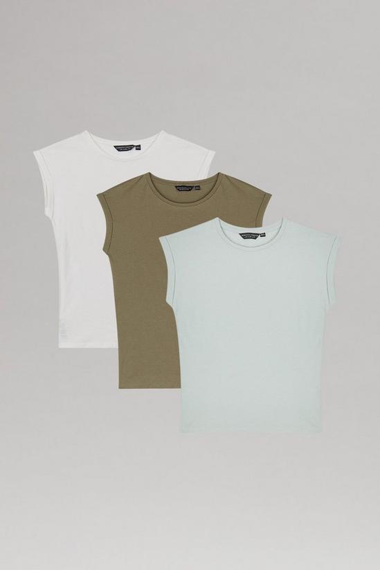 Dorothy Perkins 3 Pack Mint & Khaki & White Roll Sleeve T-Shirt 1