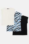 Dorothy Perkins 3 pack Black, White & Blue Zebra Roll Sleeve T-Shirt thumbnail 1