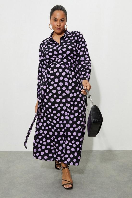 Dorothy Perkins Curve Purple Spot Midi Shirt Dress 1
