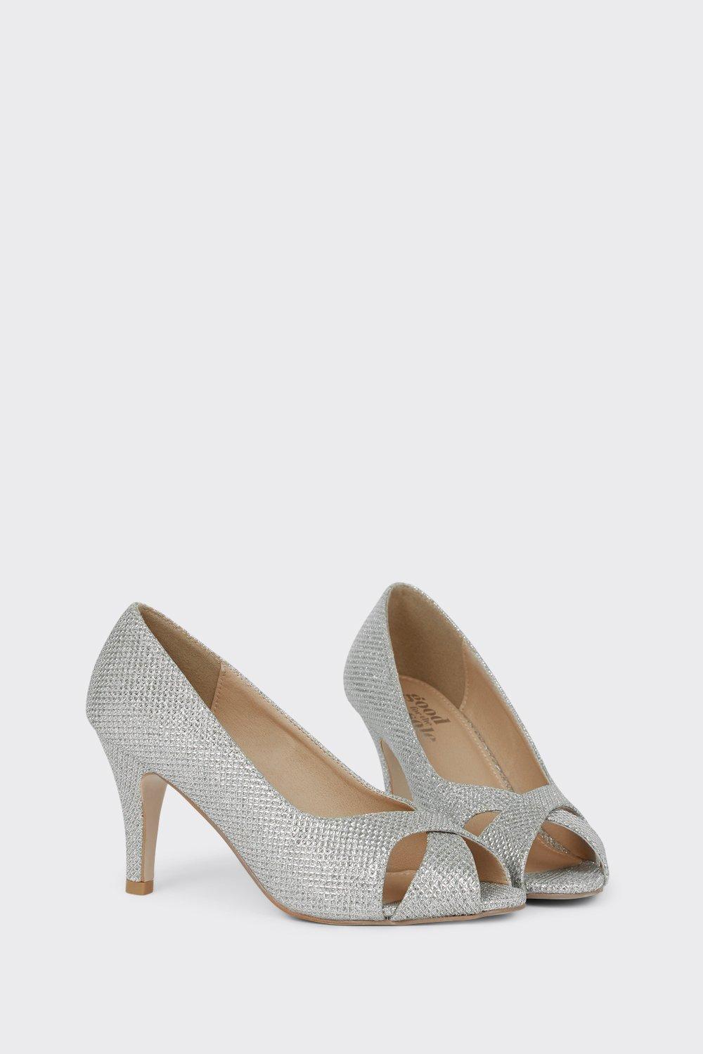 Wide fit silver peep cheap toe shoes