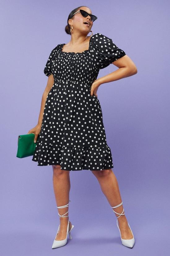 Dorothy Perkins Curve Black Spot Textured Shirred Mini Dress 2