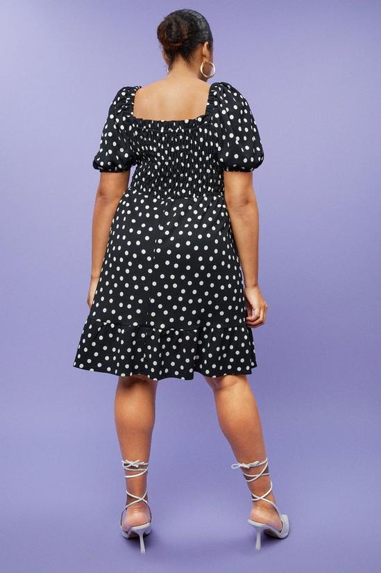 Dorothy Perkins Curve Black Spot Textured Shirred Mini Dress 3