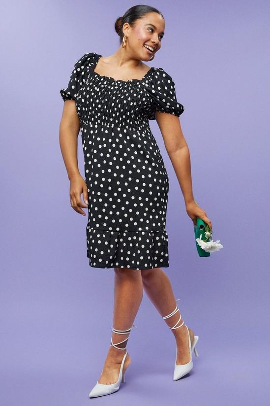 Dorothy Perkins Curve Black Spot Textured Shirred Mini Dress 5