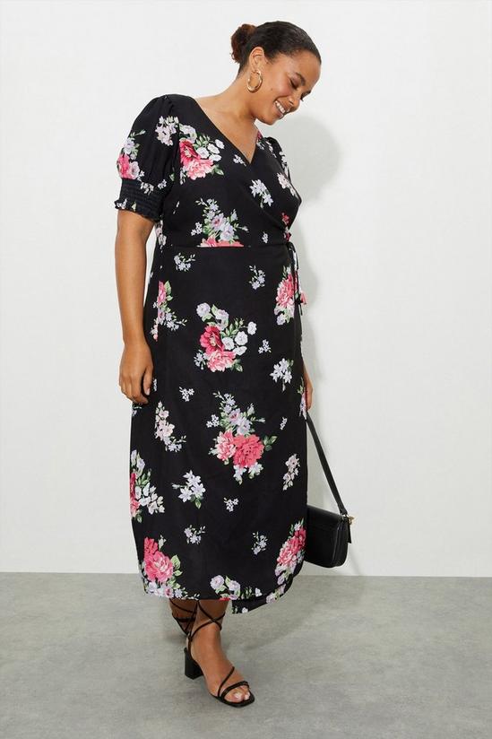 Dorothy Perkins Curve Black Floral Wrap Midi Dress 2
