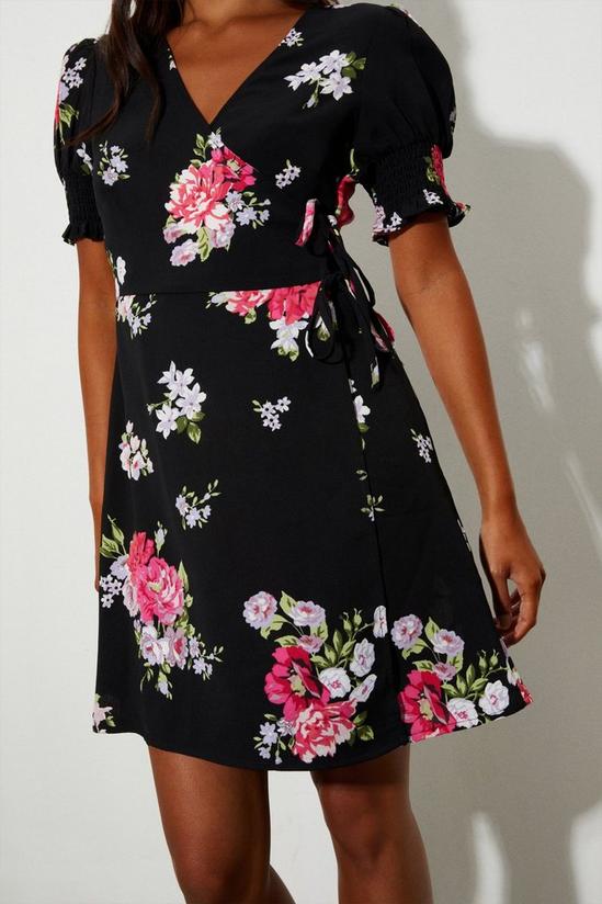 Dorothy Perkins Petite Black Floral Print Wrap Mini Dress 4