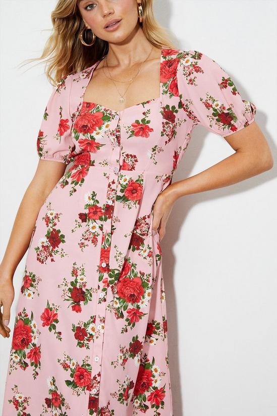 Dorothy Perkins Kitty Pink Floral Button Through Midi Dress 4