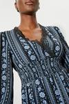 Dorothy Perkins Blue Floral Lace Trim Shirred Waist Midi Dress thumbnail 4