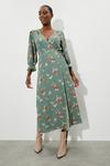 Dorothy Perkins Khaki Floral Print Wrap Midi Dress thumbnail 1