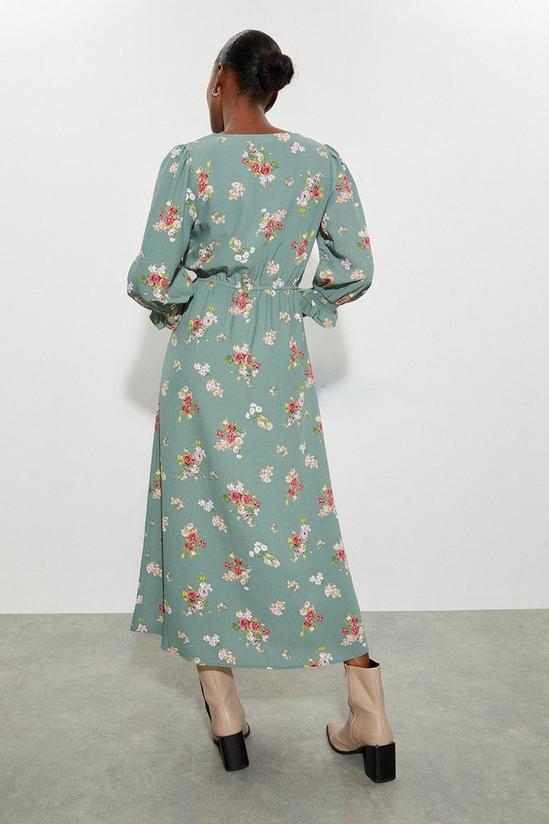Dorothy Perkins Khaki Floral Print Wrap Midi Dress 3