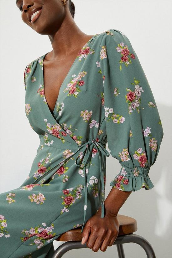 Dorothy Perkins Khaki Floral Print Wrap Midi Dress 4