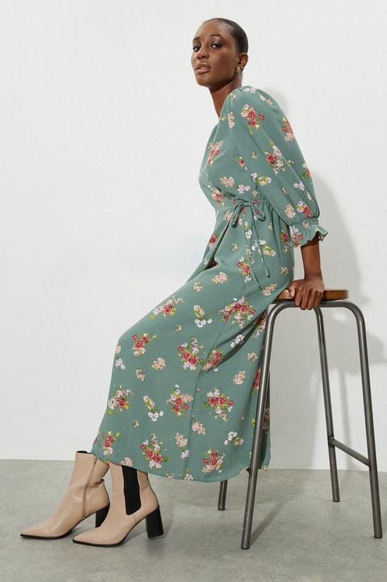 Dorothy Perkins Khaki Floral Print Wrap Midi Dress 5