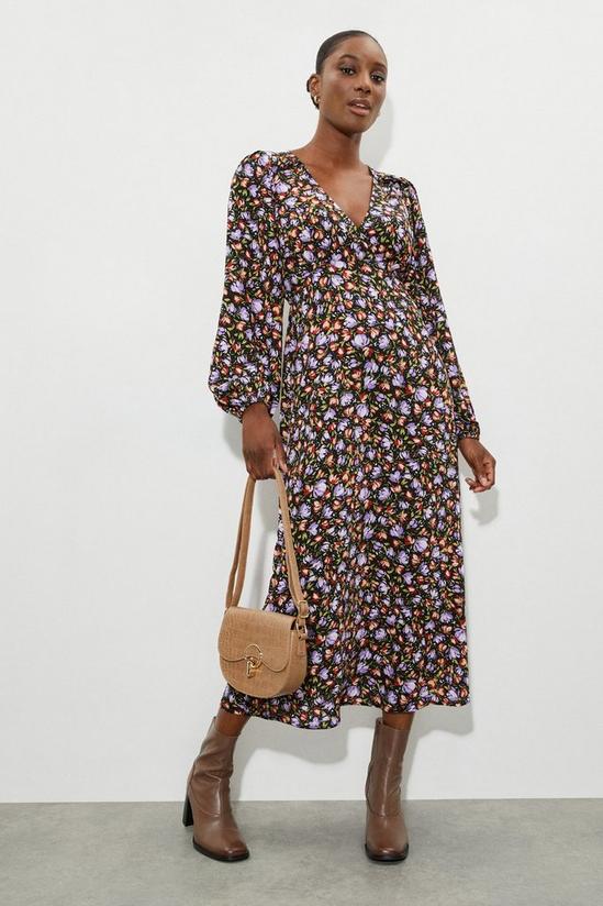 Dorothy Perkins Tulip Print Ruffle Shoulder Wrap Midi Dress 1