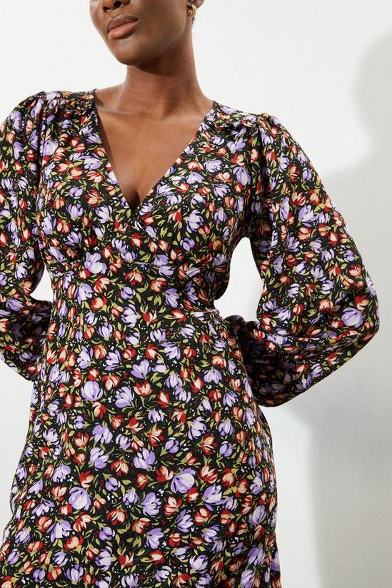 Dorothy Perkins Tulip Print Ruffle Shoulder Wrap Midi Dress 3