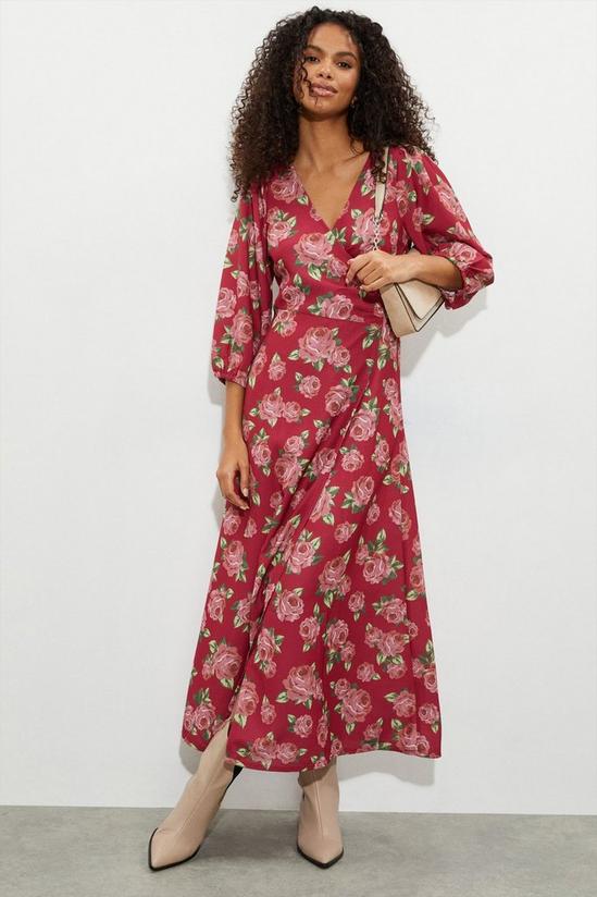 Dorothy Perkins Rose Print Wrap Midi Dress 1