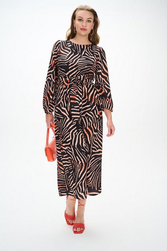 Dorothy Perkins Zebra Print Tie Waist Puff Sleeve Midi Dress 1