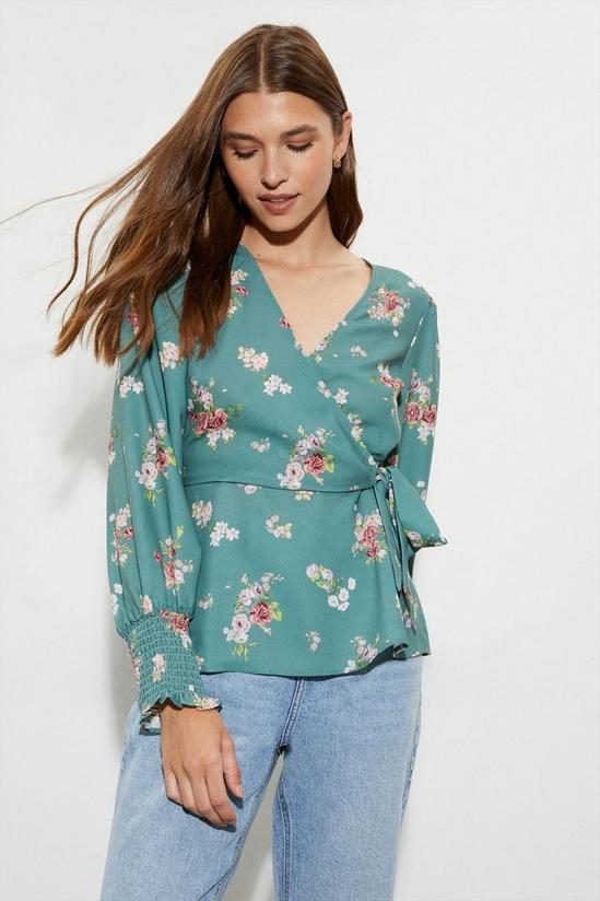 Dorothy Perkins Green Floral Wrap Blouse 1
