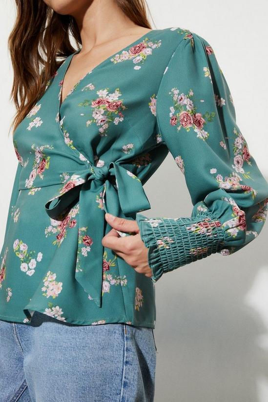 Dorothy Perkins Green Floral Wrap Blouse 4