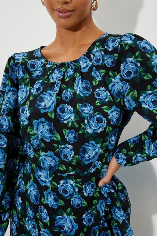 Dorothy Perkins Petite Blue Rose Print Ruffle Hem Mini Dress 4
