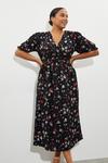 Dorothy Perkins Curve Black Floral Shirred Wrap Midi Dress thumbnail 2